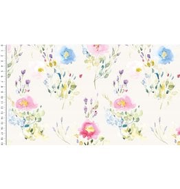 Jersey Motiv Digital toff watercolour flowers ecru - MU