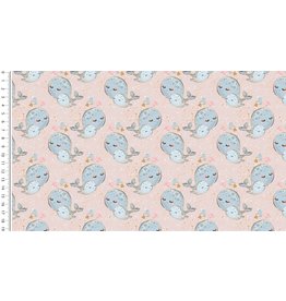 Jersey Motiv Digital little ones whales rosé - MU