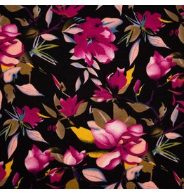 Jersey Motiv Viskose Flowers fuchsia bunt schwarz