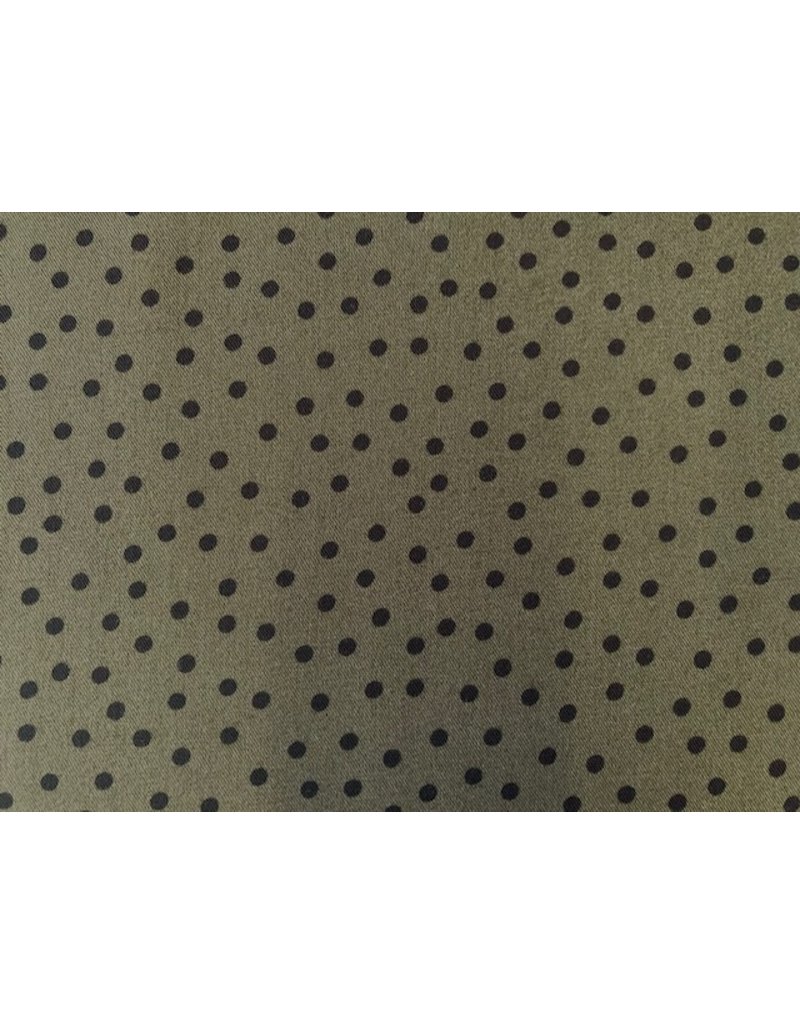 Viskose Twill print Dots army olive