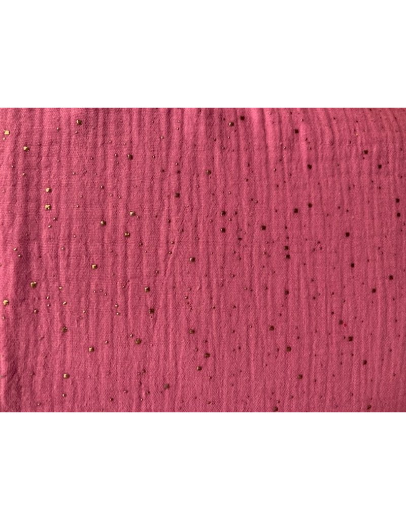 Musselin Motiv Glitzer Gold fuchsia