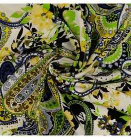 Viskose Motiv Paisley Blumen grün gelb weiß blau - SH