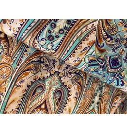 Viskose Motiv Retro Paisley mint blau sand - MU