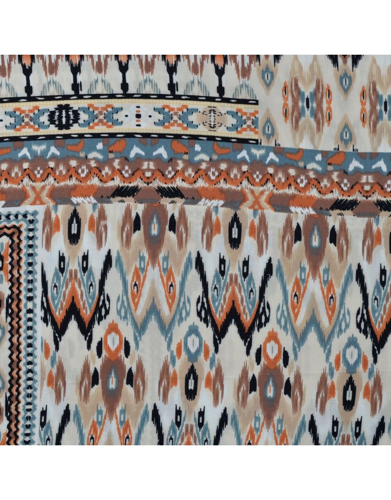 Viskose print Retro Indian Style sand terra blau - QT