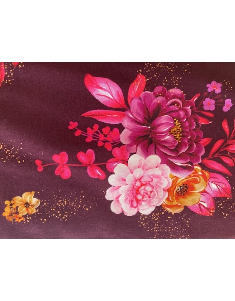 Jersey Motiv Digital Blumen bordeaux rot - SH