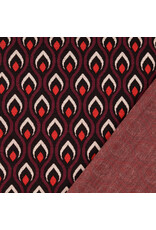 Jacquard Jersey rot Pfauenfeder Optik - SH