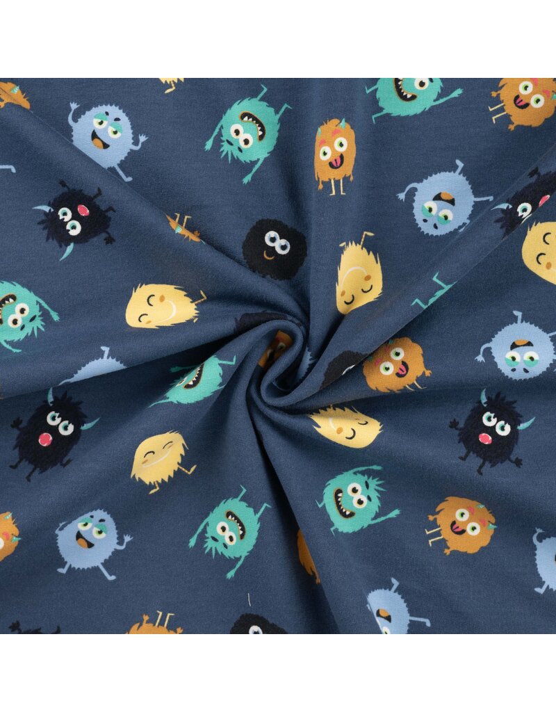 Sommersweat French Terry Motiv navy blau kleine Monster - QT