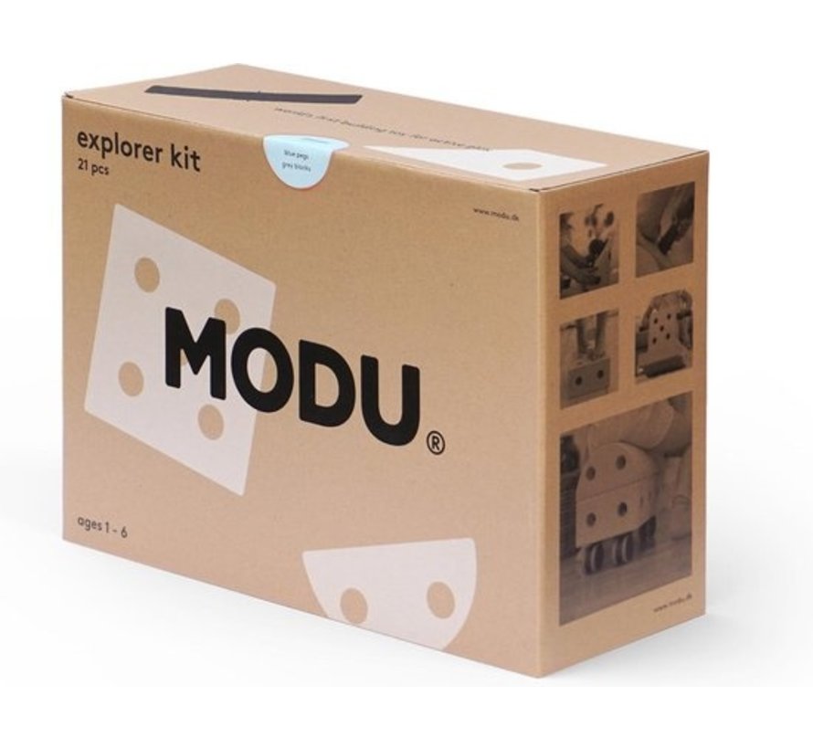 Modu Explorer kit- Zachte blokken-19 onderdelen - Speelgoed 1 -2-3 jaar -Mega blocks Grijs -Blauw