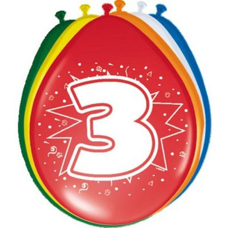 Folat Ballonnen 3 jaar 30cm | 8 stuks Folat Ballonnen 3 jaar 30cm | 8 stuks