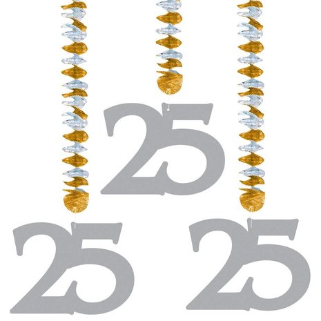 Folat Dekorative Spirale „25 Jahre verheiratet“ 76 cm | 3 Stück