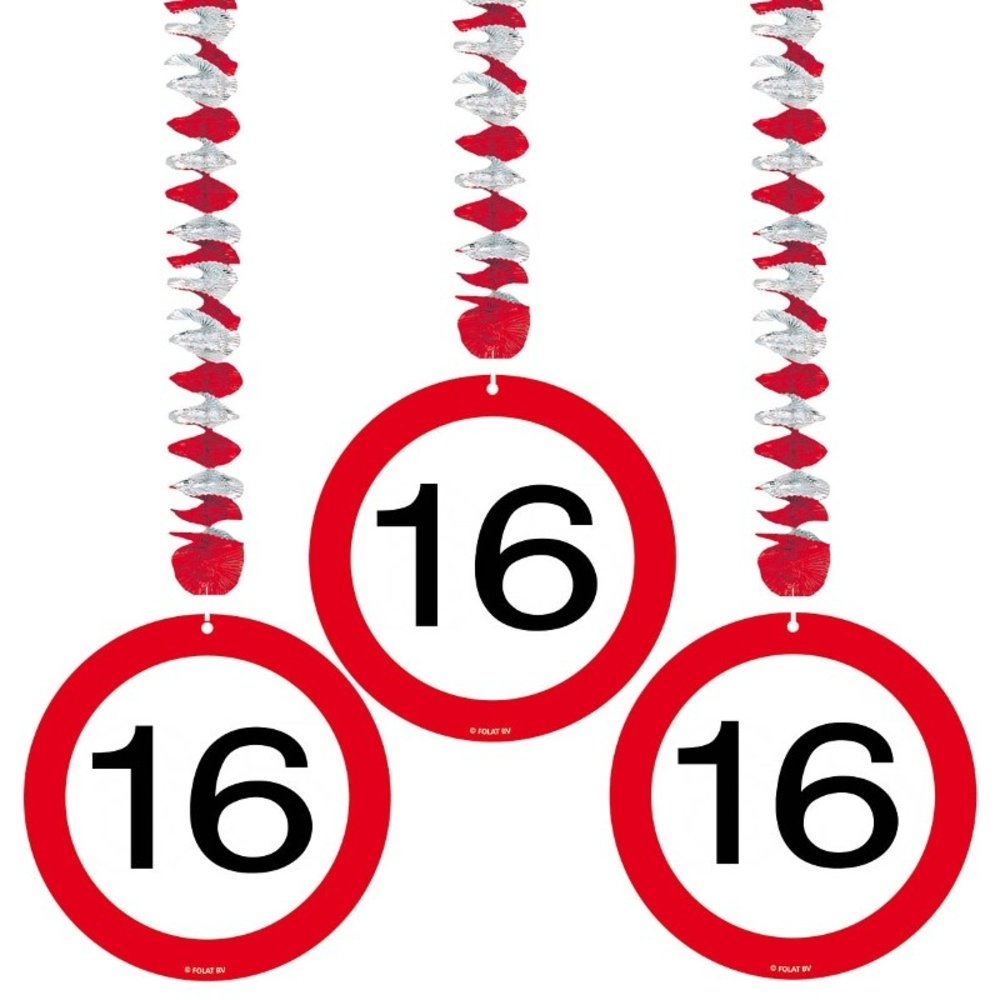 Folat Decoratie spiraal 16 Verkeersbord | 3 stuks Folat Decoratie spiraal 16 Verkeersbord | 3 stuks