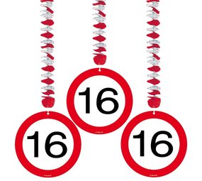 Folat Decoratie spiraal 16 Verkeersbord | 3 stuks