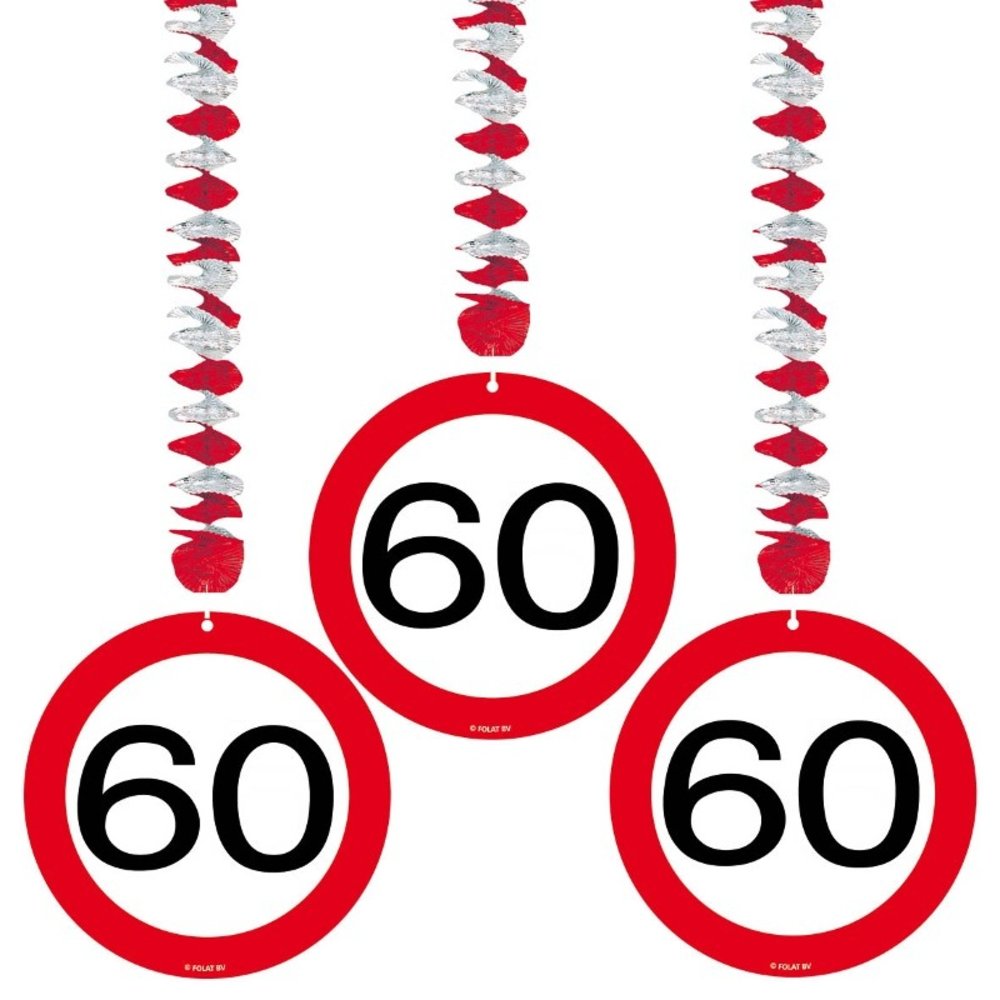 Folat Decorative spiral 60 traffic signs 3 pieces