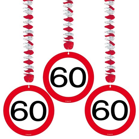 Folat Decorative spiral 60 traffic signs 3 pieces