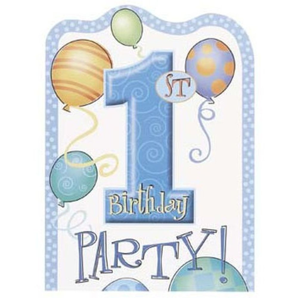 1st birthday invitation blue balloons | 8 pieces