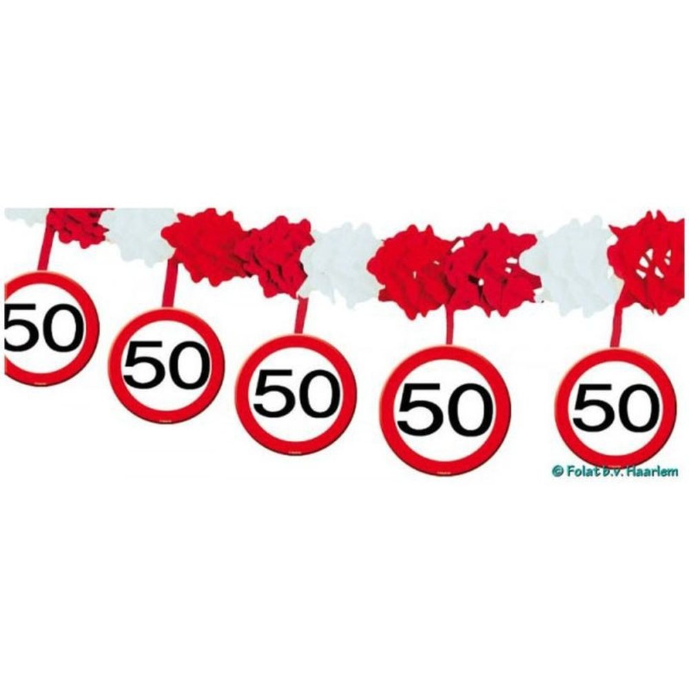 Folat Guirlande de panneaux de signalisation 50e anniversaire avec pendentifs suspendus, 4 mètres | à l'unité
