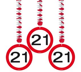 Folat Decoratie spiraal 21 Verkeersbord 3 stuks