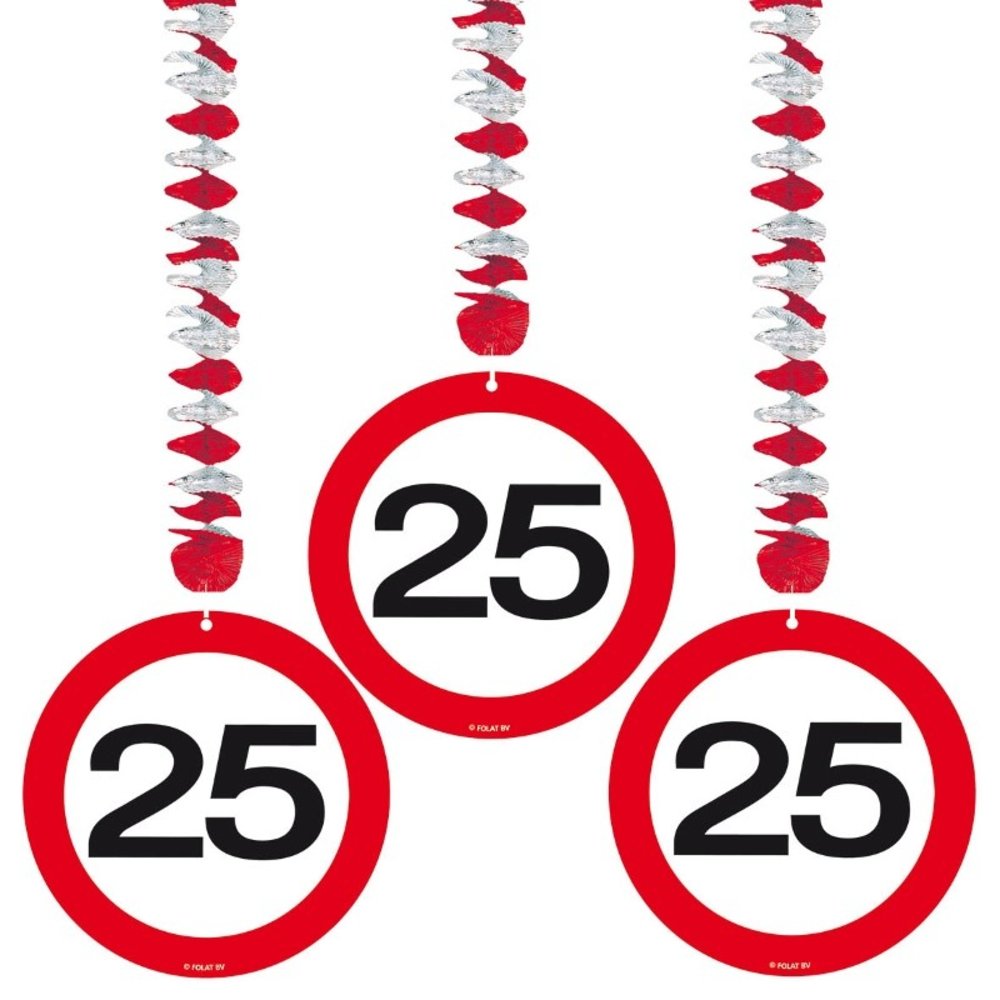 Folat Decorative spiral 25 years Traffic sign 3 pieces Folat Decorative spiral 25 years Traffic sign 3 pieces