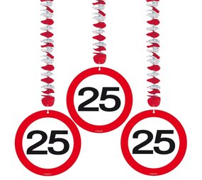 Folat Decoratie spiraal 25 jaar Verkeersbord 3 stuks