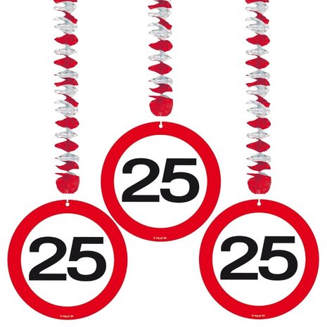 Folat Decorative spiral 25 years Traffic sign 3 pieces Folat Decorative spiral 25 years Traffic sign 3 pieces