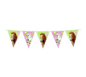 Flaggengirlande mit rosa Ponys | 6 m