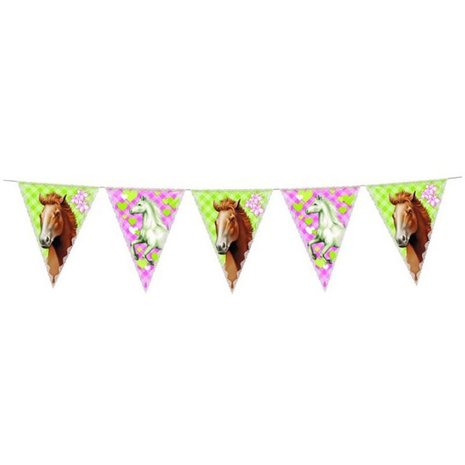 Flaggengirlande mit rosa Ponys | 6 m