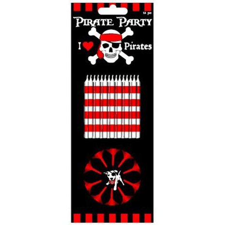 J'adore les bougies Pirates avec support, lot de 12.