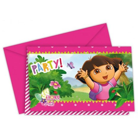 Uitnodiging Dora Party roze | 6 stuks Uitnodiging Dora Party roze | 6 stuks
