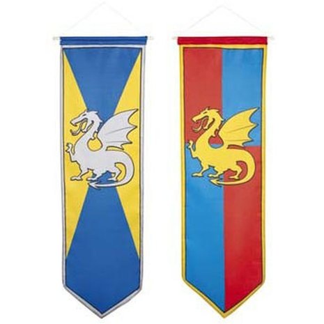 Boland Ridder Vaandel met Draak (rood/blauw) 30x100cm | per stuk Boland Ridder Vaandel met Draak (rood/blauw) 30x100cm | per stuk