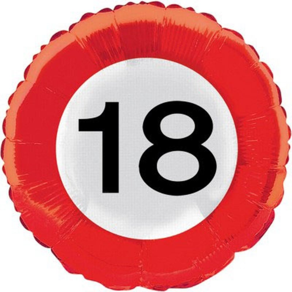 Folat Folienballon „18 Jahre Verkehrsschild“ 46 cm | pro Stück