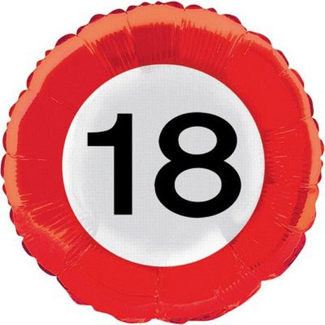 Folat Foil Balloon 18 Years Traffic Sign 46cm | per piece