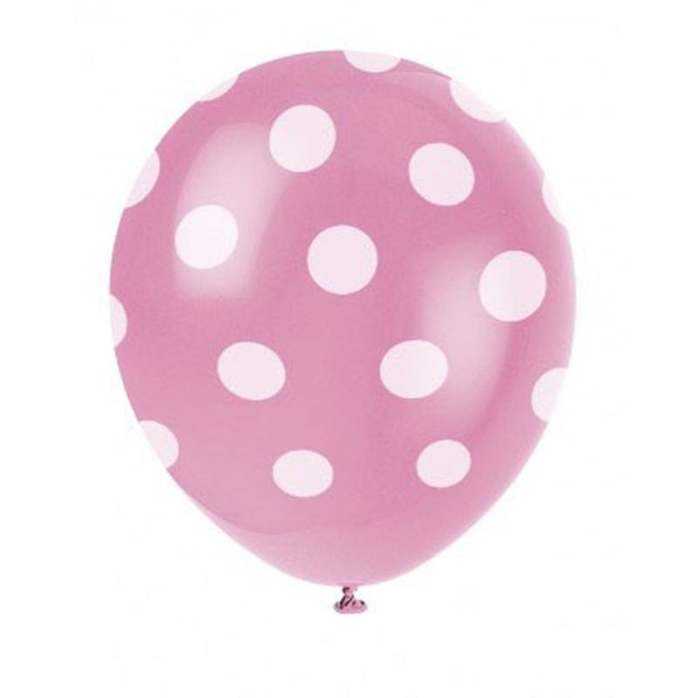 Unique Party Rosa Luftballons mit weißen Punkten, 30 cm | 6 Stück