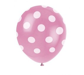 Unique Party Rosa Luftballons mit weißen Punkten, 30 cm | 6 Stück