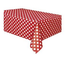 Unique Party Tafelkleed Rood met Witte Stippen 137x274cm | per stuk Unique Party Tafelkleed Rood met Witte Stippen 137x274cm | per stuk