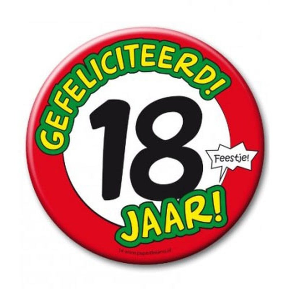Button 18 jaar verkeersbord | Feestartikel - Tuf-Tuf Nederland