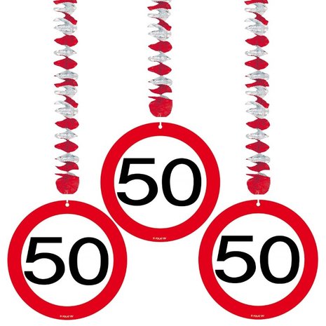 Folat Decoratie spiraal 50 Verkeersbord 3 stuks