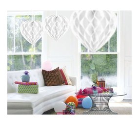 White honeycomb heart shape 30cm each