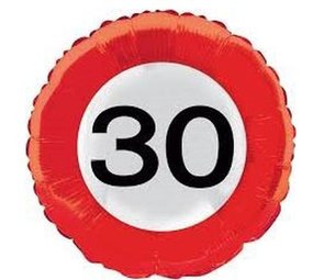 Folat Folie Ballon 30 jaar Verkeersbord 46cm | per stuk Folat Folie Ballon 30 jaar Verkeersbord 46cm | per stuk