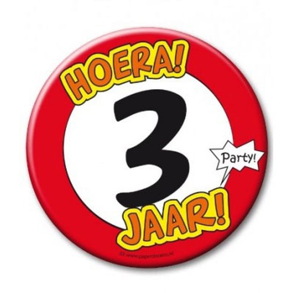 Paper Dreams Button XL 3 jaar Verkeersbord | per stuk