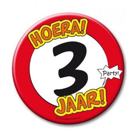 Paper Dreams Button XL 3 jaar Verkeersbord | per stuk