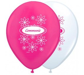 Rosa Kommunionsballon mit Blumen, 8 Stück