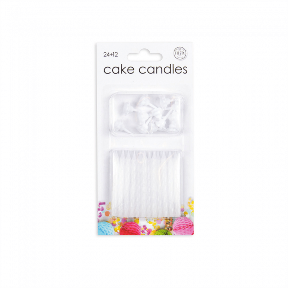 WeFiesta White cake candles | 24 pieces - 12 holders