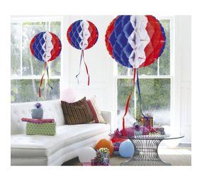 Folat Honeycomb bal rood-wit-blauw 30 cm per stuk Folat Honeycomb bal rood-wit-blauw 30 cm per stuk