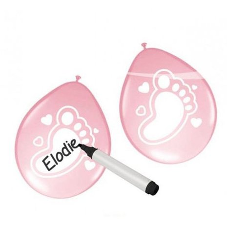 Ballon schrijfbaar baby girl roze | 6 stuks Ballon schrijfbaar baby girl roze | 6 stuks