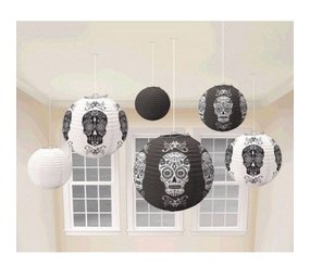 Amscan Lampion Set Schedels zwart-wit | 6 stuks Amscan Lampion Set Schedels zwart-wit | 6 stuks