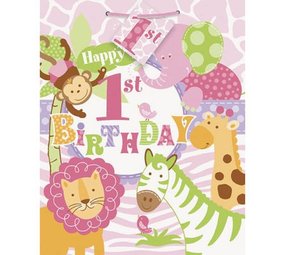 Sac cadeau moyen pour fille safari (1 an).