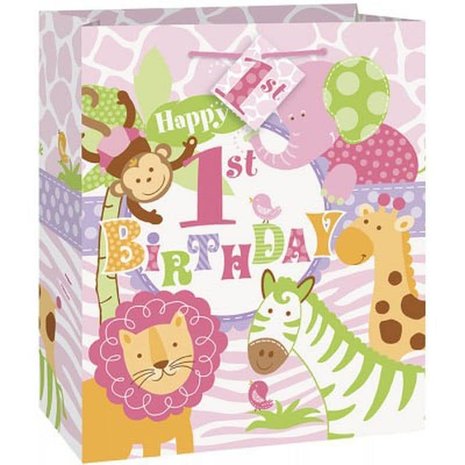 Amscan Sac cadeau moyen pour fille safari (1 an). Amscan Sac cadeau moyen pour fille safari (1 an).