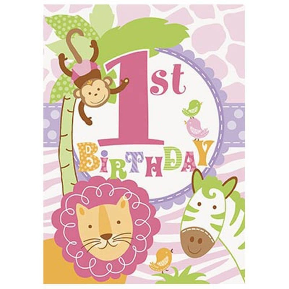 Amscan Invitation pour le 1er anniversaire d'une fille safari | 8 pièces