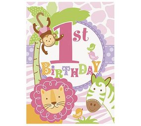 Amscan Einladung zum 1. Geburtstag eines Safari-Mädchens | 8 Stück
