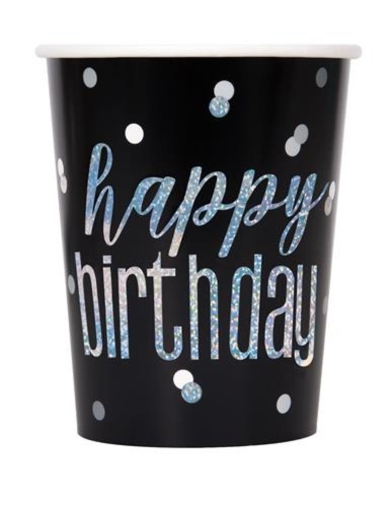 Unique Party Gobelets « Joyeux anniversaire » à paillettes noires 266 ml | 8 pièces